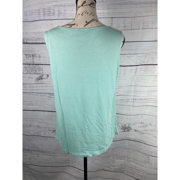 Chicos 1 Top Womens M Blue Deanna Pleat Sleeveless Tank Mixed Media Cotton Modal - Picture 4 of 11